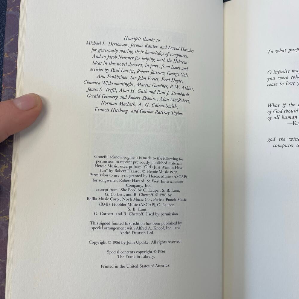 "Roger's Version" by John Updike-Franklin Library Book 1986-Signed First Edition - Picture 5 of 12